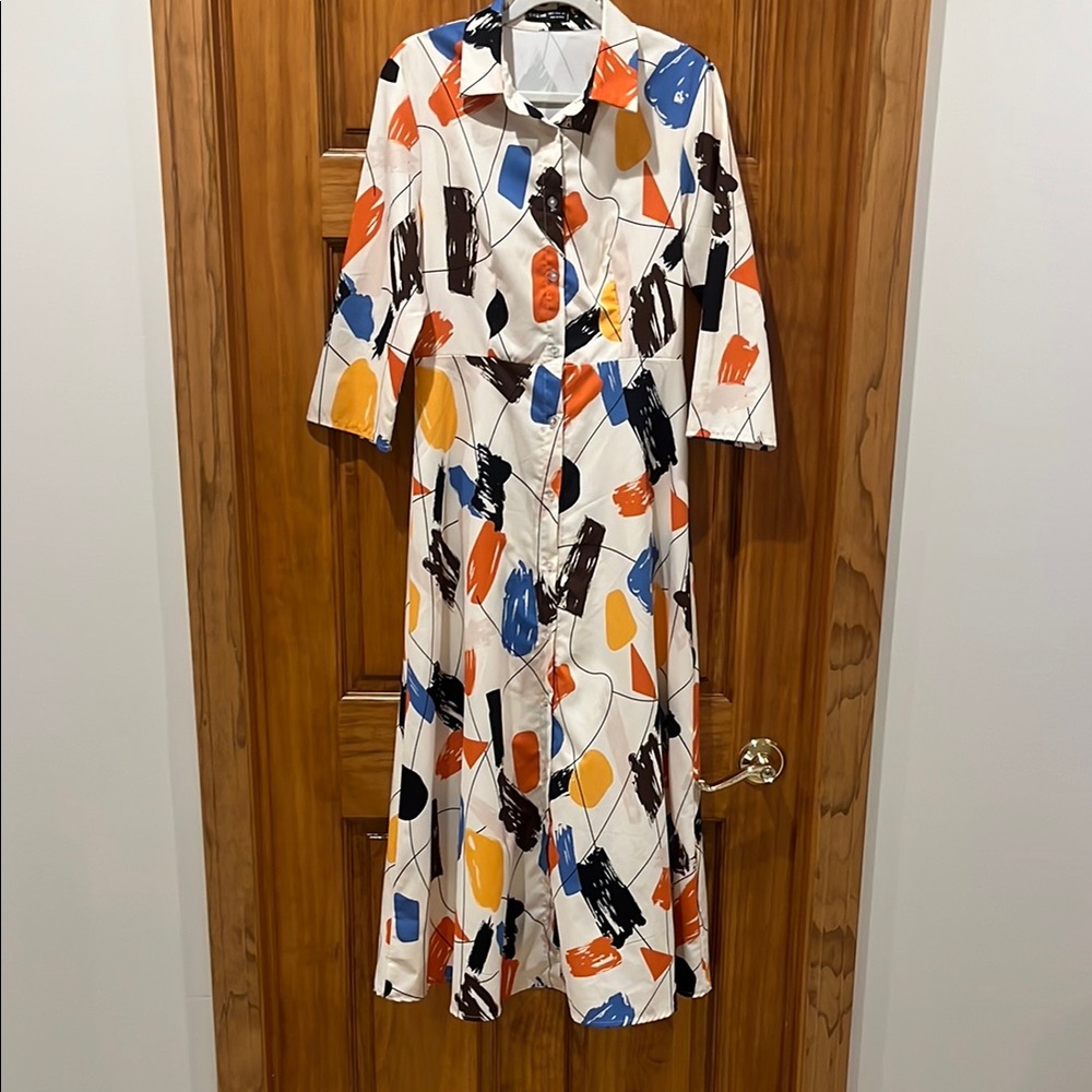 Abstract Print Midi Dress
